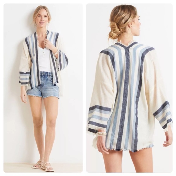 NWT Michael Stars (Evereve) Nautical Beach Striped Wrap One Size Blue/Off White - Picture 1 of 13